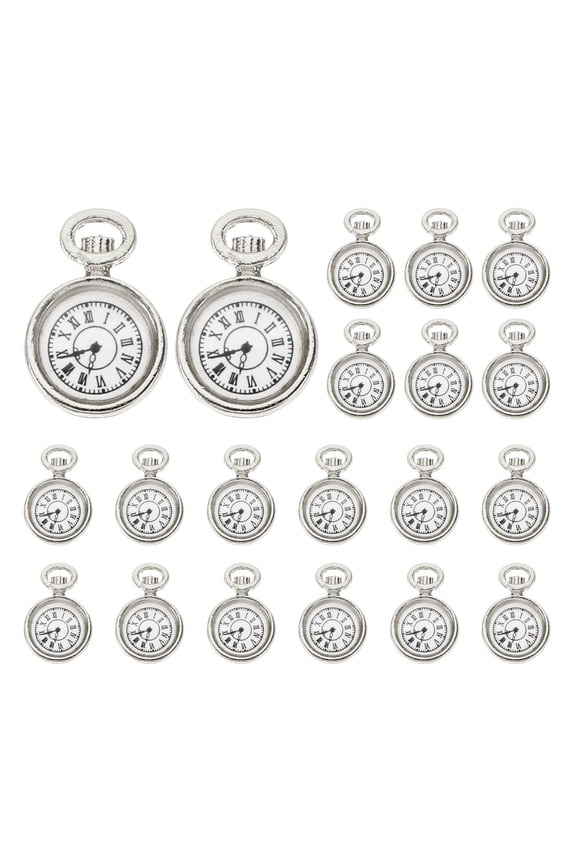 20 Pcs Alloy Watch Clock Charm Pendant, Dark Silver, 0.67 x 0.5 Inch