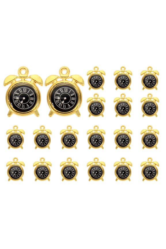 20 Pcs Alloy Watch Clock Charm Pendant, Gold Tone, 0.6 x 0.5 Inch