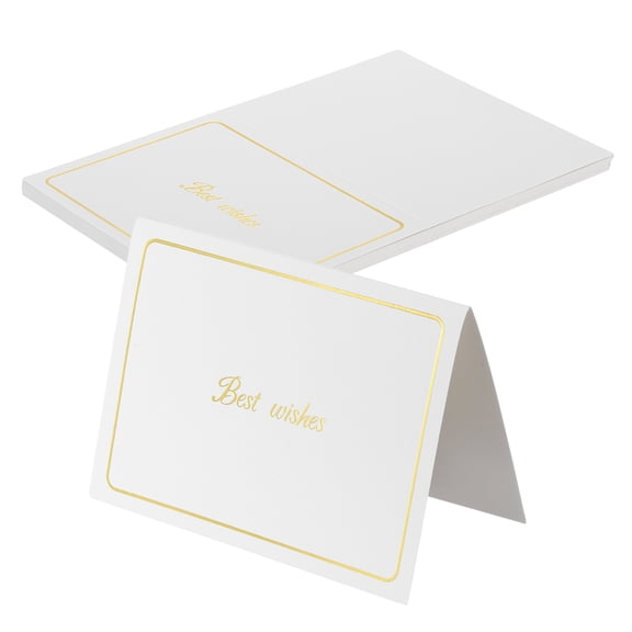 Uxcell 20 Pcs  "Best Wishes" Table Place Cards White Gold Line Frame 5.6x3.8 Inch Foldable Blank Fillable Cardstock Greeting Cards for Table Setting
