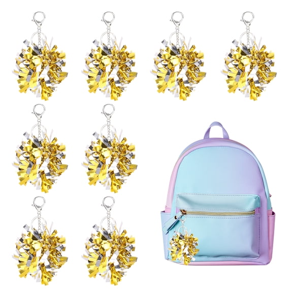 Uxcell 20 Pcs Cheer Pom Pom Keychain, Cheerleading Gift Charm Plastic Keyring Bulk for Cheerleaders Team Women Sports Events Cheer Accessory Supplies, Gold Tone/Silver Tone