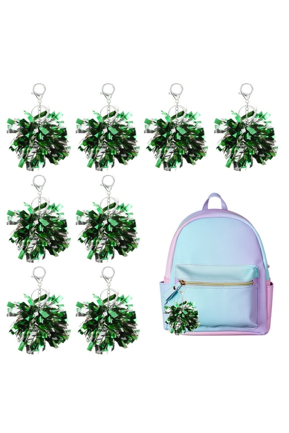 20 Pcs Cheer Pom Pom Keychain, Cheerleading Gift Charm Plastic Keyring Bulk for Cheerleaders Team Women Sports Events Cheer Accessory Supplies, Green/Silver Tone