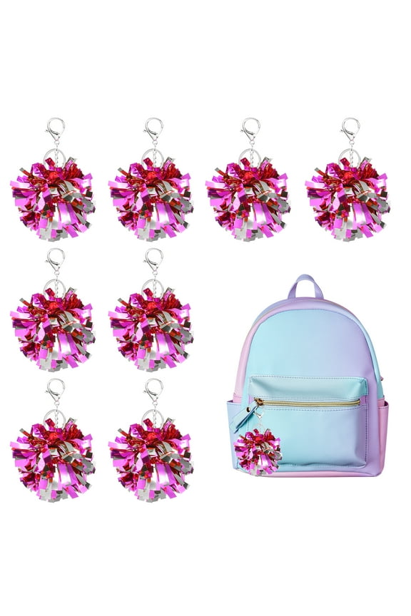 20 Pcs Cheer Pom Pom Keychain Cheerleading Gift Charm Plastic Keyring Bulk Rose Red Silver Tone