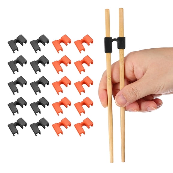 Uxcell 20 Pcs Chopsticks Helper, Reusable Training Chopstick Hinges Connector for Learners, Black/Orange Red
