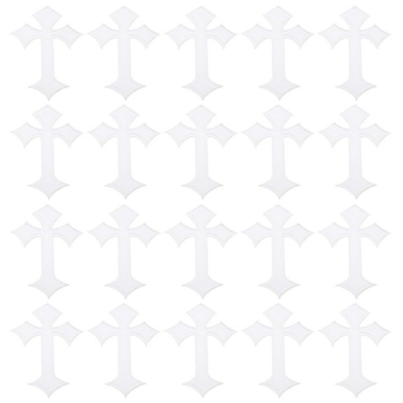 Uxcell 20 Pcs Cross Embroidered Patches Iron on Decorative Patches, 4.1"Lx2.8"W, White