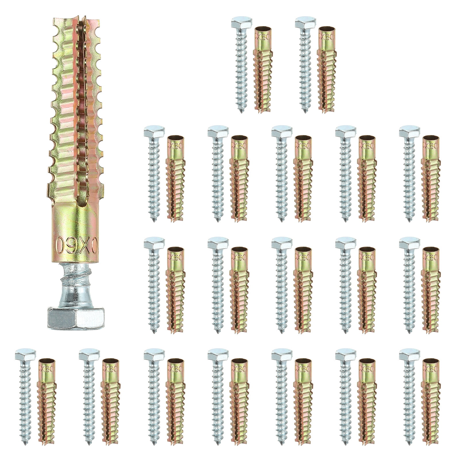Uxcell 20 Pcs Drywall Hollow Wall Anchors with Screws, 0.31 x 2.56'' Heavy Duty Steel Wall Anchors Kit, Dry Wall Anchors for Concrete Wall Plaster Wall, Multicolor