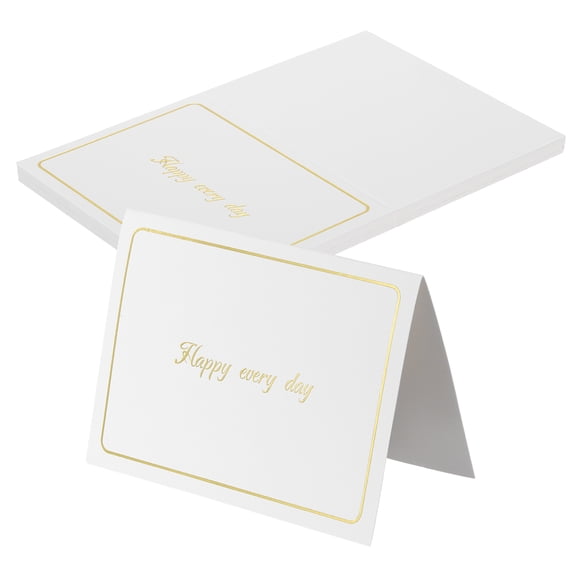 Uxcell 20 Pcs  "Happy Every Day" Table Place Cards White Gold Line Frame 5.6x3.8 Inch Foldable Blank Fillable Cardstock Greeting Cards for Table Setting
