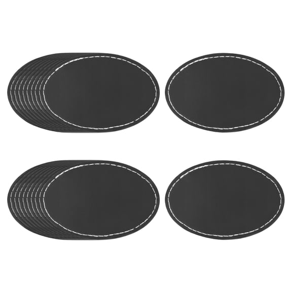 Uxcell 20 Pcs Leather Patches for Hats, Oval Leather Hat Patches with Adhesive, Rustic Faux Iron on Blank Patch for Laser Engraving Fabric Repair Sew Crafts, Black