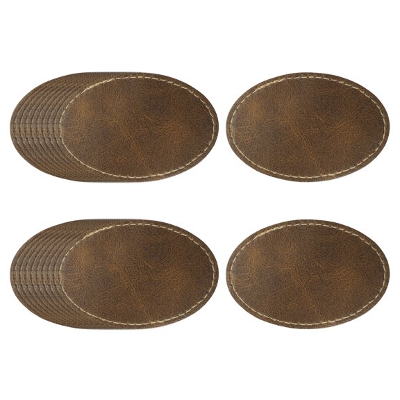Uxcell 20 Pcs Leather Patches for Hats, Oval Leather Hat Patches with Adhesive, Rustic Faux Iron on Blank Patch for Laser Engraving Fabric Repair Sew Crafts, Dark Brown