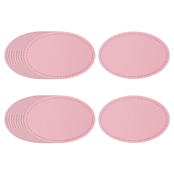 Uxcell 20 Pcs Leather Patches for Hats, Oval Leather Hat Patches with Adhesive, Rustic Faux Iron on Blank Patch for Laser Engraving Fabric Repair Sew Crafts, Pink