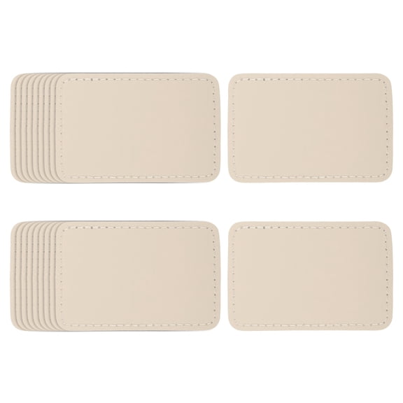 Uxcell 20 Pcs Leather Patches for Hats, Rectangle Leather Hat Patches with Adhesive, Rustic Faux Iron on Blank Patch for Laser Engraving Fabric Repair Sew Crafts, Beige