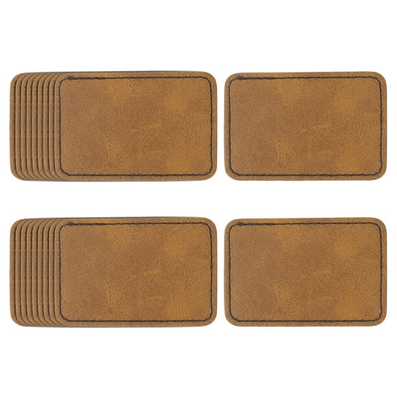 Uxcell 20 Pcs Leather Patches for Hats, Rectangle Leather Hat Patches with Adhesive, Rustic Faux Iron on Blank Patch for Laser Engraving Fabric Repair Sew Crafts, Light Brown