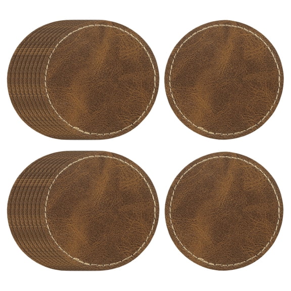 Uxcell 20 Pcs Leather Patches for Hats, Round Leather Hat Patches with Adhesive, Rustic Faux Iron on Blank Patch for Laser Engraving Fabric Repair Sew Crafts, Dark Brown