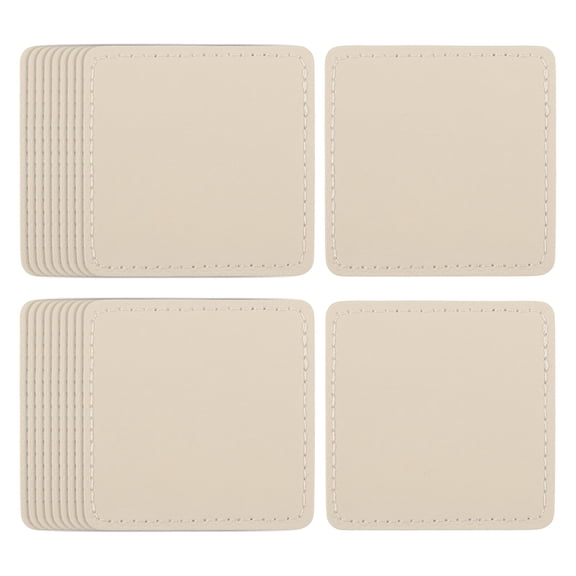 Uxcell 20 Pcs Leather Patches for Hats, Square Leather Hat Patches with Adhesive, Rustic Faux Iron on Blank Patch for Laser Engraving Fabric Repair Sew Crafts, Beige