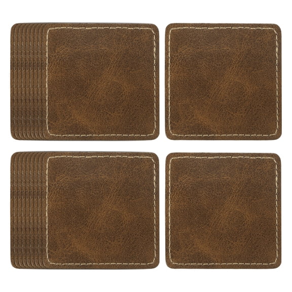 Uxcell 20 Pcs Leather Patches for Hats, Square Leather Hat Patches with Adhesive, Rustic Faux Iron on Blank Patch for Laser Engraving Fabric Repair Sew Crafts, Dark Brown