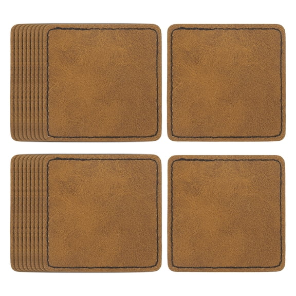 Uxcell 20 Pcs Leather Patches for Hats, Square Leather Hat Patches with Adhesive, Rustic Faux Iron on Blank Patch for Laser Engraving Fabric Repair Sew Crafts, Light Brown