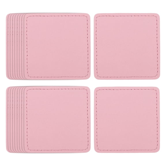Uxcell 20 Pcs Leather Patches for Hats, Square Leather Hat Patches with Adhesive, Rustic Faux Iron on Blank Patch for Laser Engraving Fabric Repair Sew Crafts, Pink