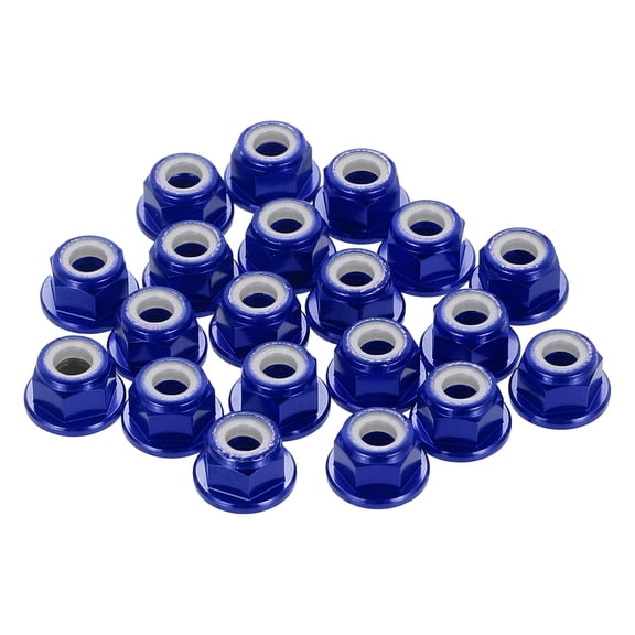 Uxcell 20 Pcs M4 Pitch 0.7mm Aluminum Alloy Lock Nuts Flanged Hex Nuts Nylon Locking Serrated for RC Drone Quadcopter Motor Prop Adapter FPV Parts Fasteners, Dark Blue