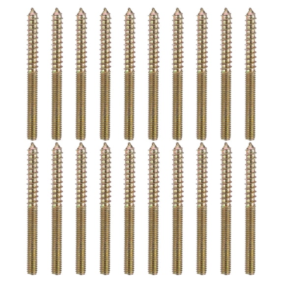 Uxcell 20 Pcs M6x70 Hanger Bolts, Carbon Steel Double Headed Self-Tapping Wood Dowel Screws for Wood Joint Furniture Legs, Color Zinc