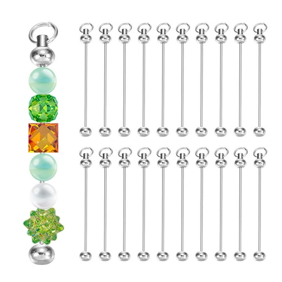 Uxcell 20 Pcs Metal Beadable Keychains Bars Beaded Keychain Blanks, Silver Plating
