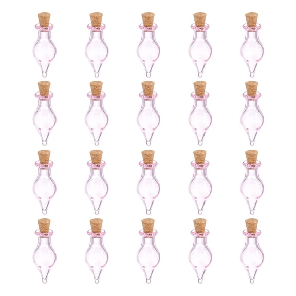 Uxcell 20 Pcs Mini Glass Bottles Jars, Teardrop Small Cute Glass Jars Vials Pendants Small Vials Wishing Bottle with Cork Stoppers for DIY Crafts Favorss, Pink
