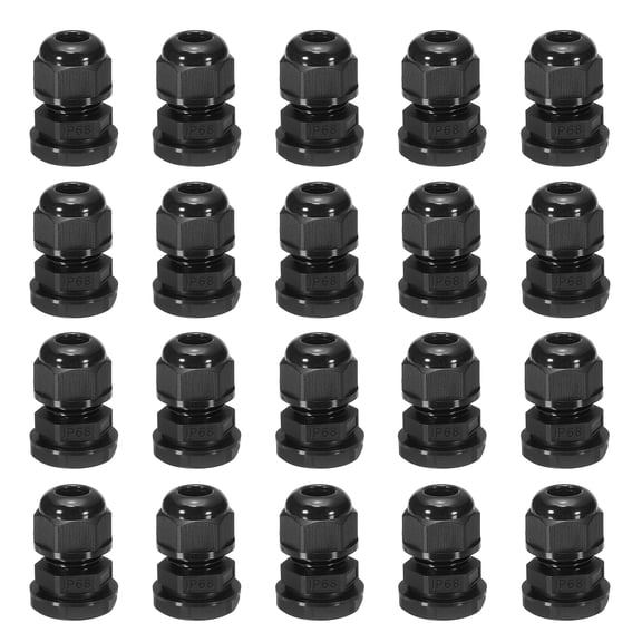 Uxcell 20 Pcs PG9 Cable Glands Adjustable 4-8mm PA6 Nylon IP68 Waterproof Connectors with Seals Anti-Corrosion for Industrial/Outdoor Electrical Systems (Black)