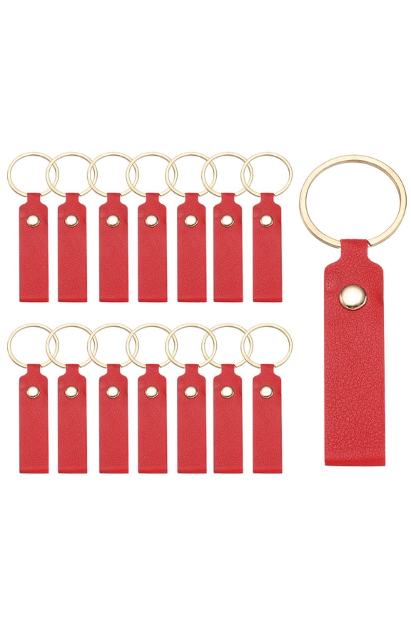 20 Pcs PU Leather Keychain Blanks Bulk Laser Engraving Keychain Leather Key Fob Kit with Key Rings for DIY Supplies Gifts (Bright Red, 3.7" x 0.7")