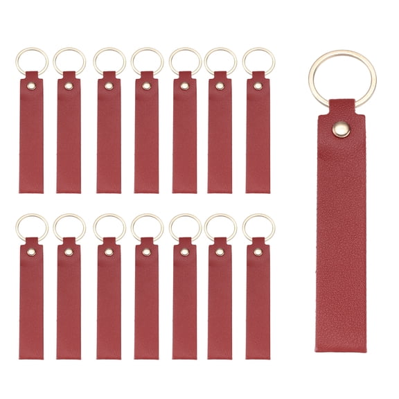 Uxcell 20 Pcs PU Leather Keychain Blanks Bulk Laser Engraving Keychain Leather Key Fob Kit with Key Rings for DIY Supplies Gifts (Dark Red, 5.3" x 0.8")