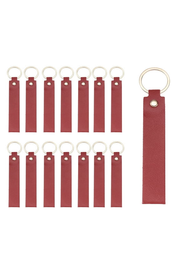 20 Pcs PU Leather Keychain Blanks Bulk Laser Engraving Keychain Leather Key Fob Kit with Key Rings for DIY Supplies Gifts (Dark Red, 5.3" x 0.8")
