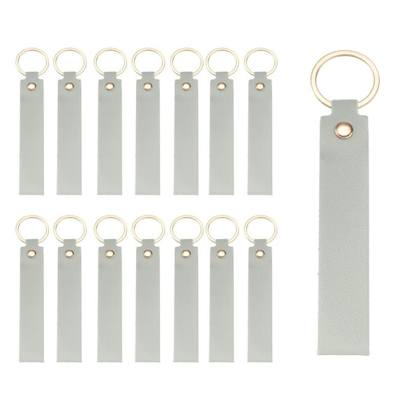 Uxcell 20 Pcs PU Leather Keychain Blanks Bulk Laser Engraving Keychain Leather Key Fob Kit with Key Rings for DIY Supplies Gifts (Light Gray, 5.3" x 0.8")
