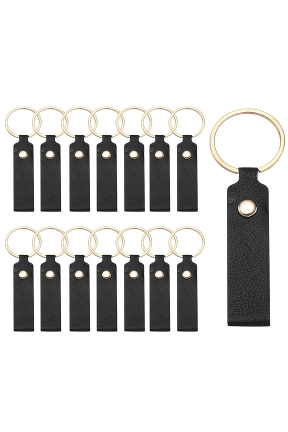 20 Pcs PU Leather Keychain Blanks Bulk Laser Engraving Keychain Leather Key Fob Kit with Key Rings for DIY Supplies Gifts (Black, 3.7" x 0.7")