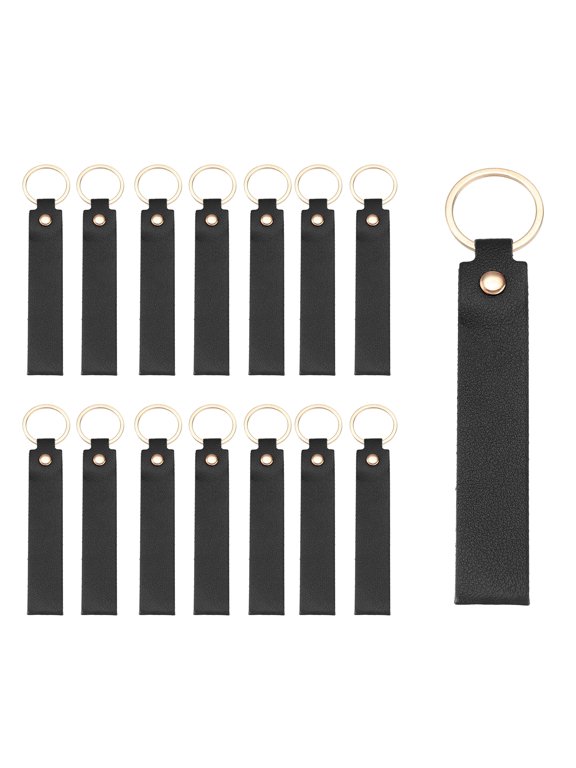 20 Pcs PU Leather Keychain Blanks Bulk Laser Engraving Keychain Leather Key Fob Kit with Key Rings for DIY Supplies Gifts (Black, 5.3" x 0.8")