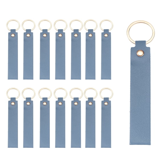 Uxcell 20 Pcs PU Leather Keychain Blanks Bulk Laser Engraving Keychain Leather Key Fob Kit with Key Rings for DIY Supplies Gifts (Blue, 5.3" x 0.8")