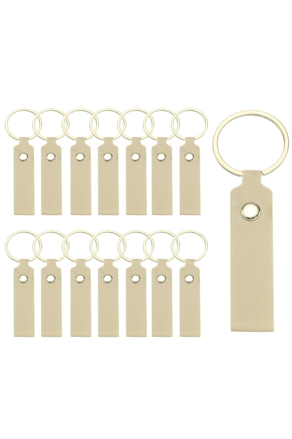 20 Pcs PU Leather Keychain Blanks Bulk Laser Engraving Keychain Leather Key Fob Kit with Key Rings for DIY Supplies Gifts (Khaki, 3.7" x 0.7")