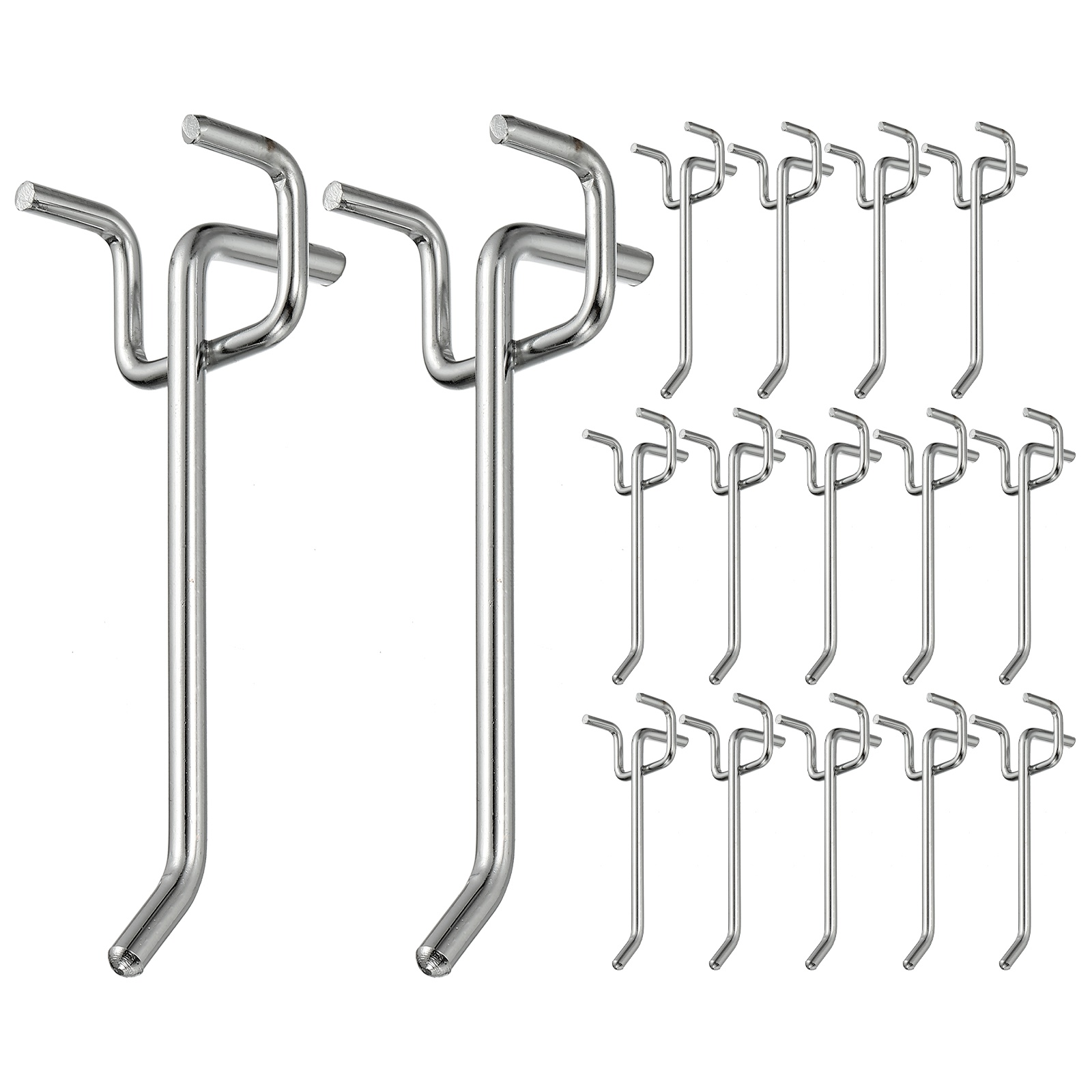 Uxcell 20 Pcs Pegboard Hooks,  3.9 Inch Peg Board Hooks Kit Fit 1/5" Pegboard Garage for Hanging Shelving Tool Storage Craft Organizing, Silver Tone (1.2mm Hole Dia)