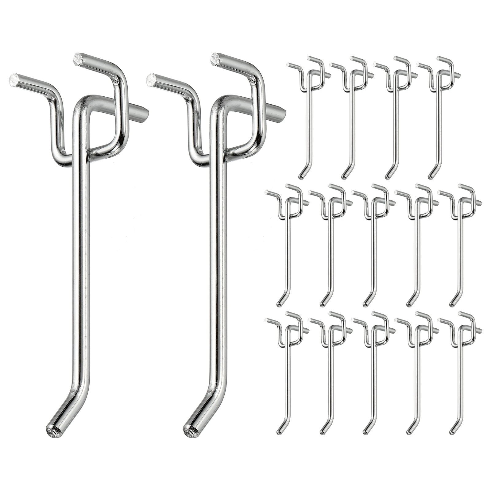 Uxcell 20 Pcs Pegboard Hooks,  3.9 Inch Peg Board Hooks Kit Fit 1/5" Pegboard Garage for Hanging Shelving Tool Storage Craft Organizing, Silver Tone (1mm Hole Dia)