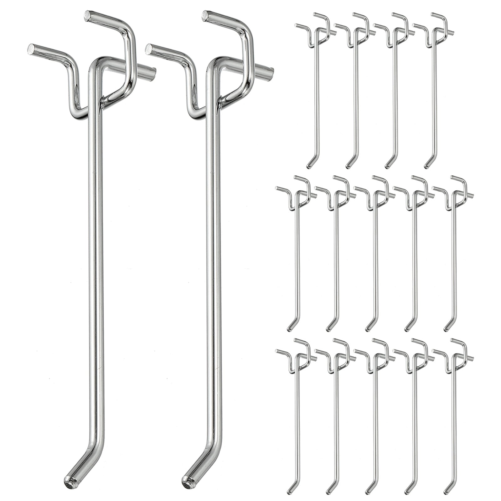 Uxcell 20 Pcs Pegboard Hooks,  5.9 Inch Peg Board Hooks Kit Fit 1/5" Pegboard Garage for Hanging Shelving Tool Storage Craft Organizing, Silver Tone (1.2mm Hole Dia)