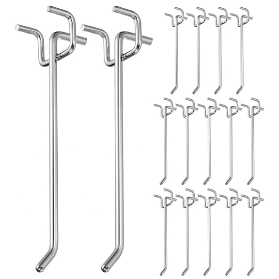 Uxcell 20 Pcs Pegboard Hooks,  5.9 Inch Peg Board Hooks Kit Fit 1/5" Pegboard Garage for Hanging Shelving Tool Storage Craft Organizing, Silver Tone (1.2mm Hole Dia)