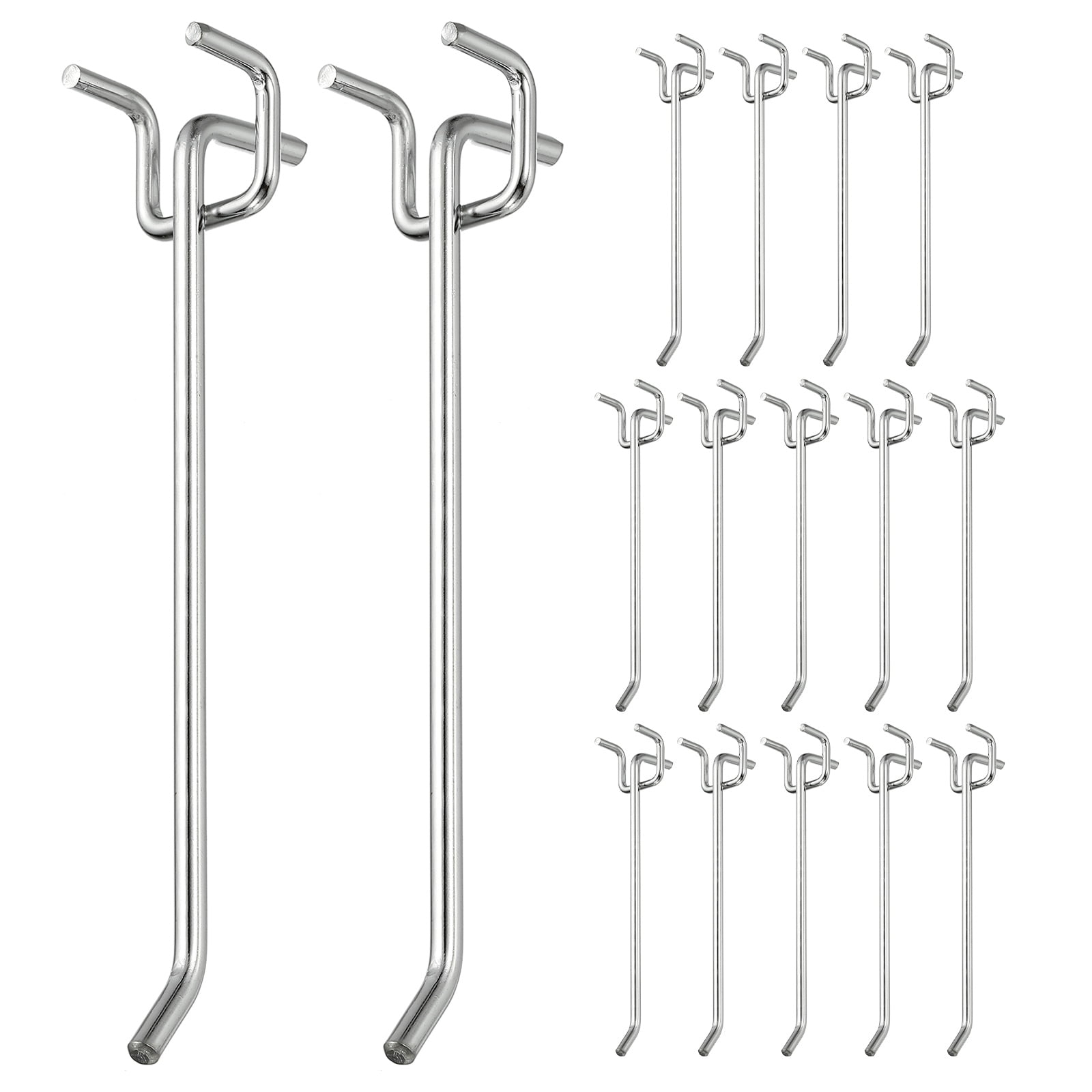Uxcell 20 Pcs Pegboard Hooks,  5.9 Inch Peg Board Hooks Kit Fit 1/5" Pegboard Garage for Hanging Shelving Tool Storage Craft Organizing, Silver Tone (1mm Hole Dia)