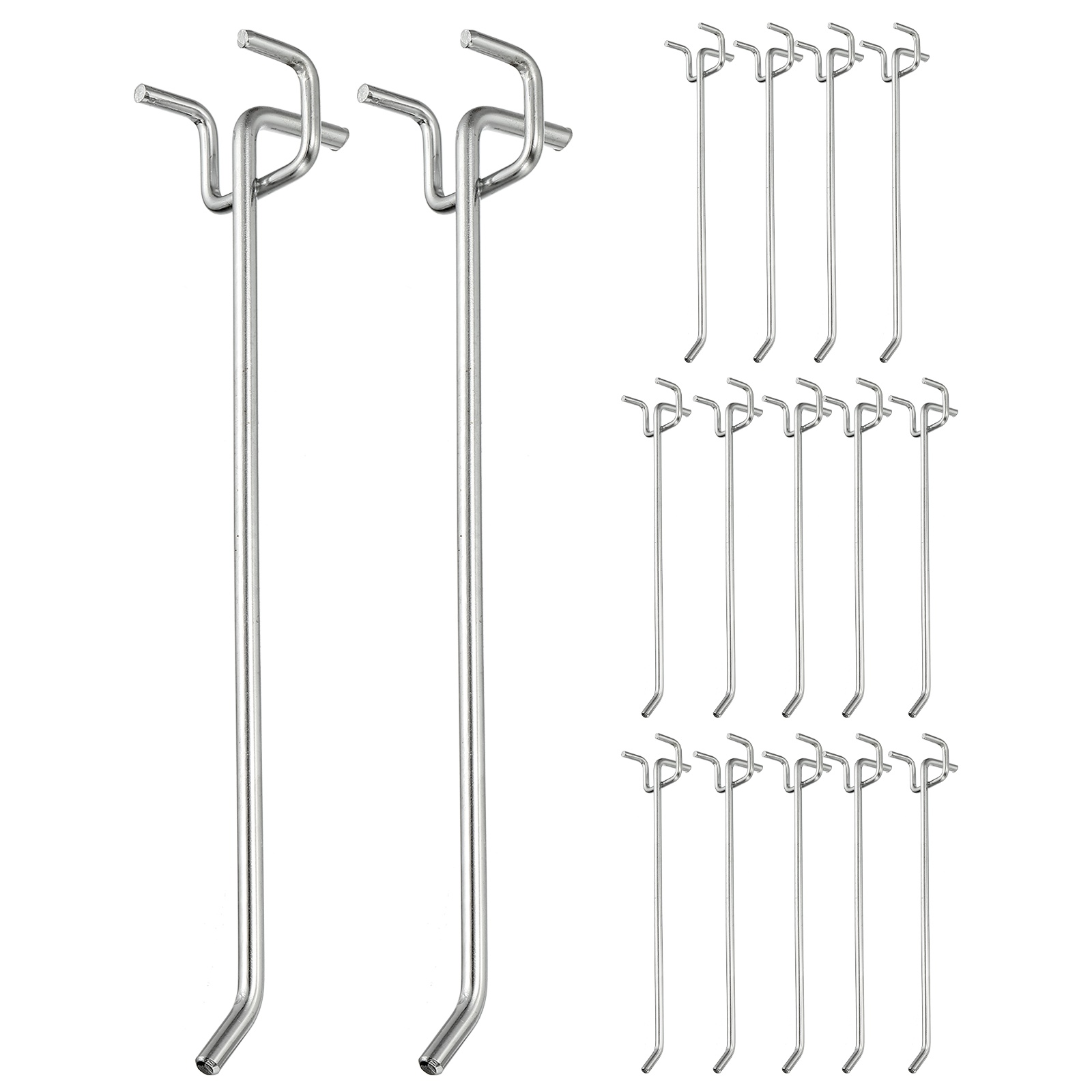 Uxcell 20 Pcs Pegboard Hooks,  7.9 Inch Peg Board Hooks Kit Fit 1/5" Pegboard Garage for Hanging Shelving Tool Storage Craft Organizing, Silver Tone (1.2mm Hole Dia)