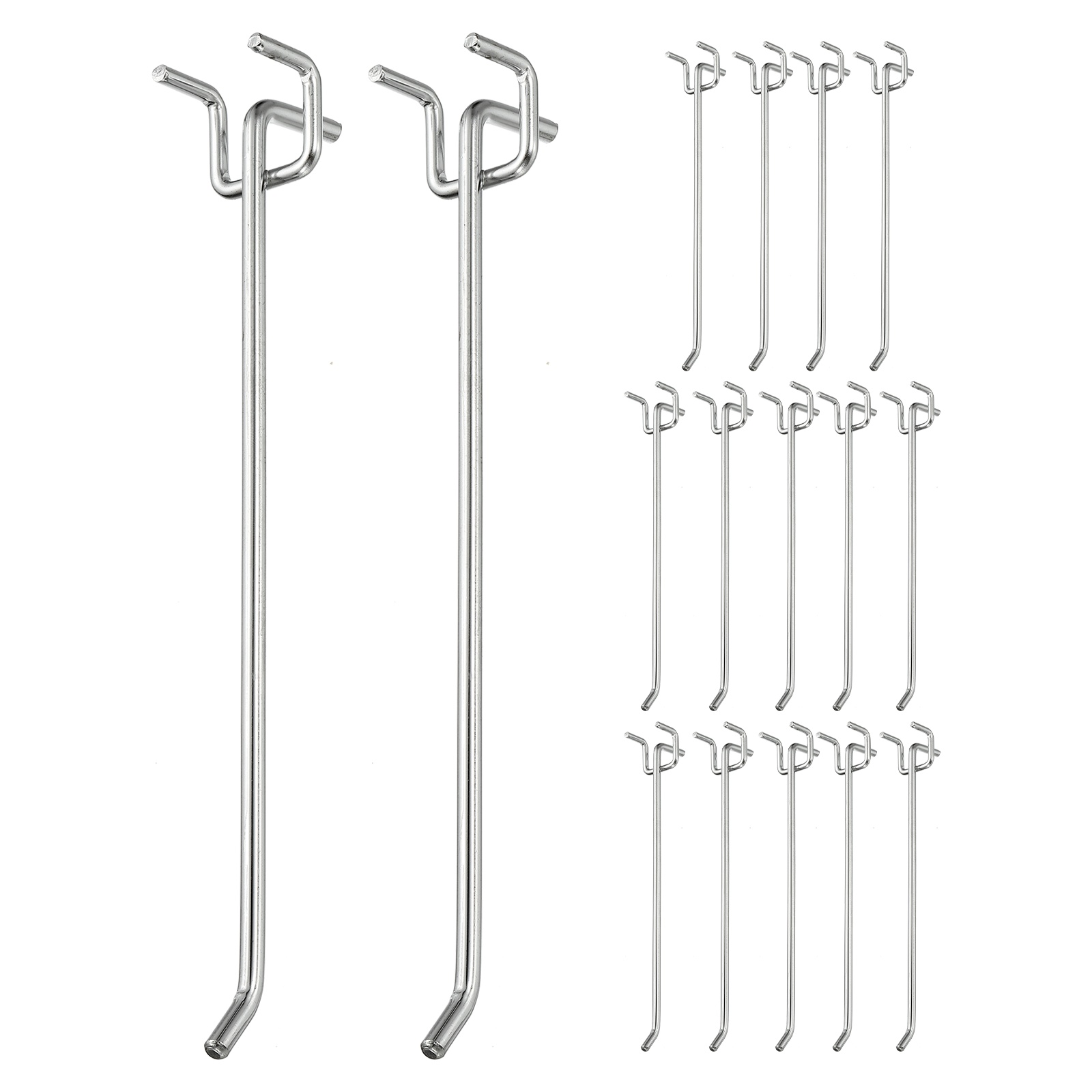 Uxcell 20 Pcs Pegboard Hooks,  7.9 Inch Peg Board Hooks Kit Fit 1/5" Pegboard Garage for Hanging Shelving Tool Storage Craft Organizing, Silver Tone (1mm Hole Dia)