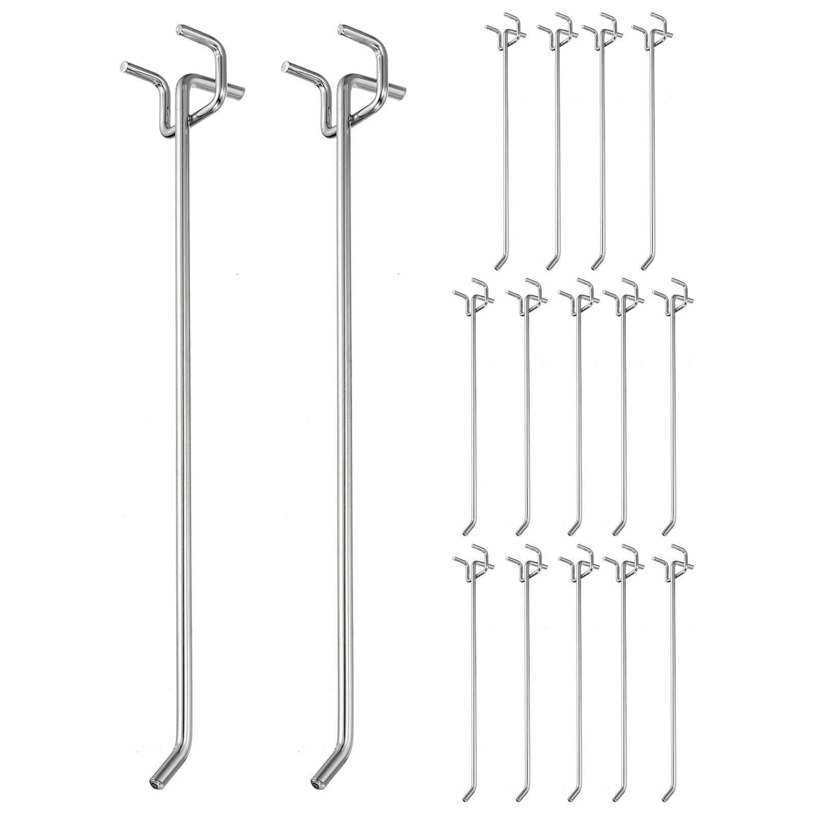 Uxcell 20 Pcs Pegboard Hooks,  9.8 Inch Peg Board Hooks Kit Fit 1/5" Pegboard Garage for Hanging Shelving Tool Storage Craft Organizing, Silver Tone (1.2mm Hole Dia)