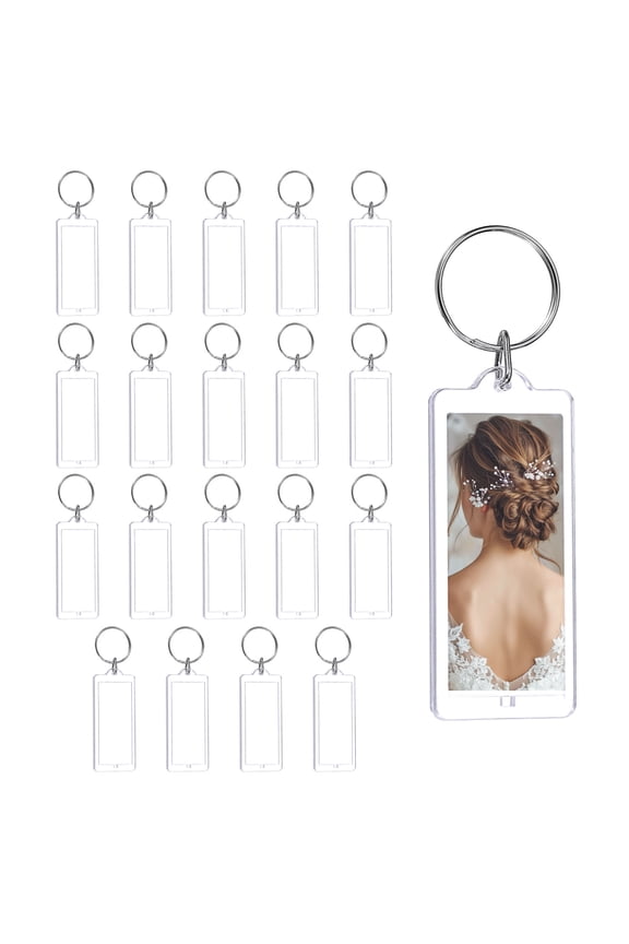 20 Pcs Photo Frame Keyring, 1.6 x 1.6 Inch Strip Photo Keychains
