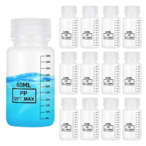 Uxcell 20 Pcs Plastic Sample Bottles with Screw Cap, 2 oz 60ml Wide Mouth Reagent Bottle Transparent PP Sample Containers with Lid for Lab Water Reagent Sample Home Storage Seal, Clear