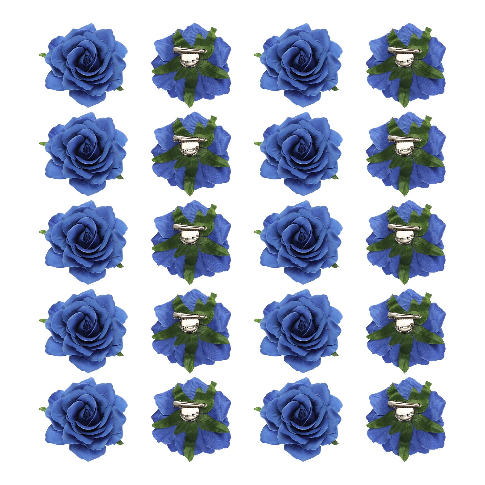 Uxcell 20 Pcs Rose Flower Hair Clips 4 Inch Flower Hair Pins Flower Brooch for Women Hair Accessories Blue