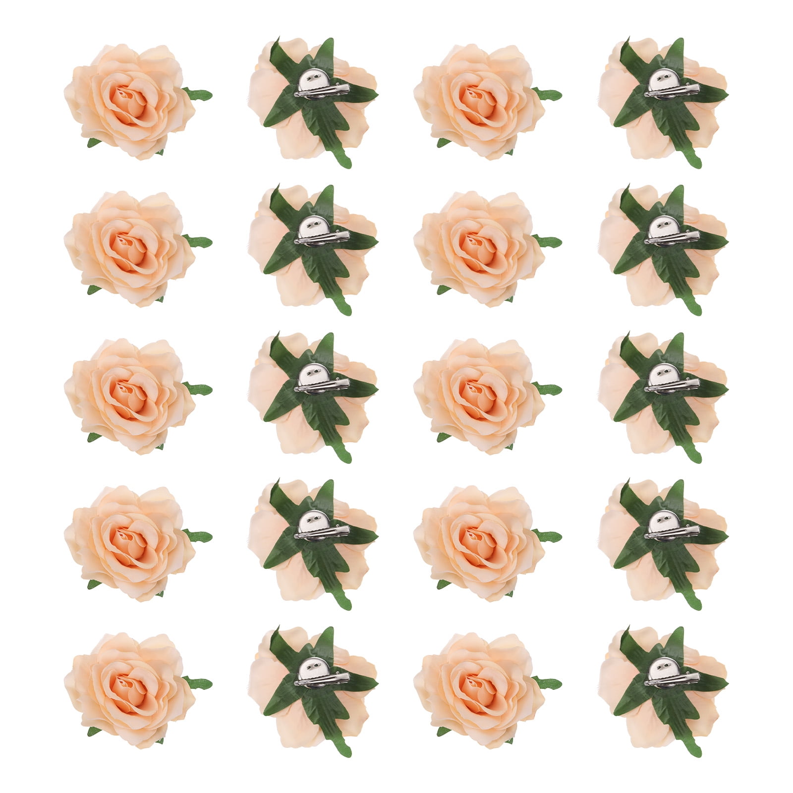 Uxcell 20 Pcs Rose Flower Hair Clips 4 Inch Flower Hair Pins Flower Brooch for Women Hair Accessories Champagne