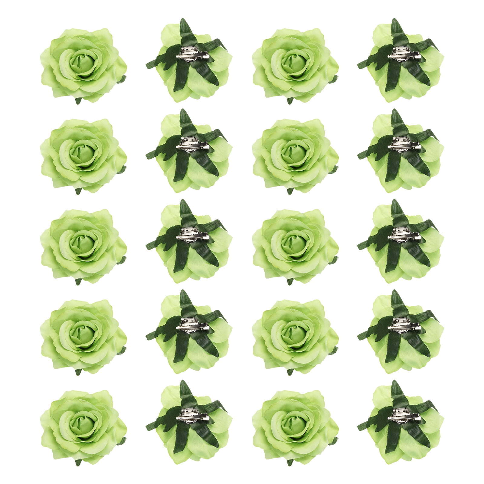 Uxcell 20 Pcs Rose Flower Hair Clips 4 Inch Flower Hair Pins Flower Brooch for Women Hair Accessories Green