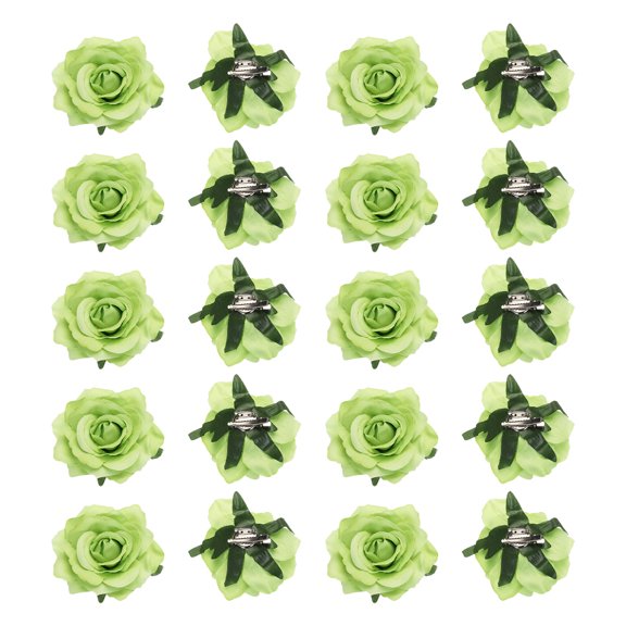 Uxcell 20 Pcs Rose Flower Hair Clips 4 Inch Flower Hair Pins Flower Brooch for Women Hair Accessories Green