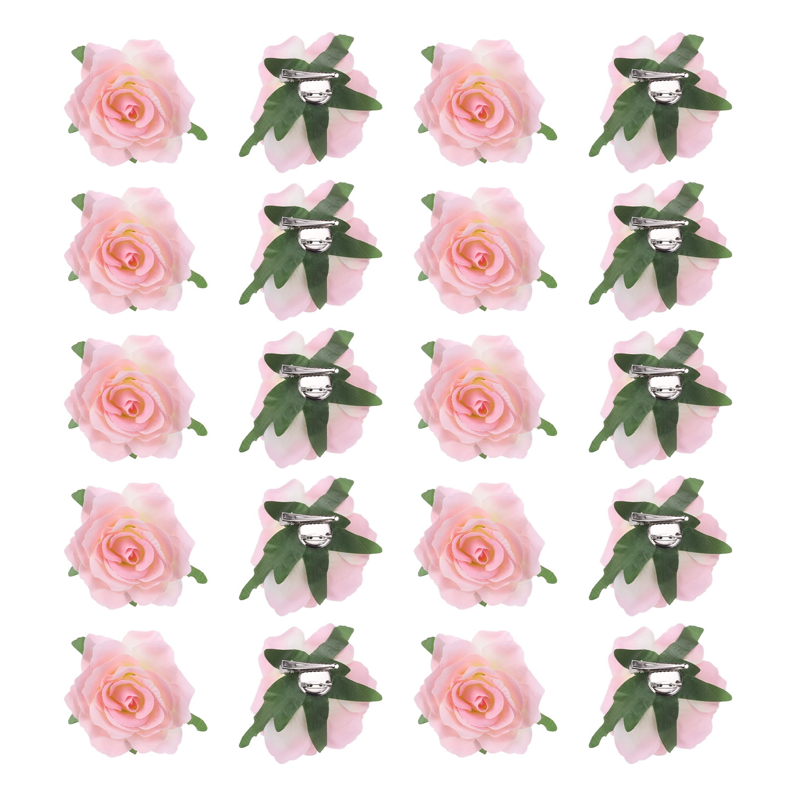 Uxcell 20 Pcs Rose Flower Hair Clips 4 Inch Flower Hair Pins Flower Brooch for Women Hair Accessories Light Pink