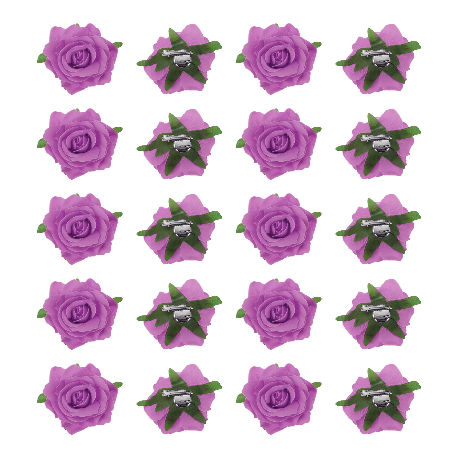 Uxcell 20 Pcs Rose Flower Hair Clips 4 Inch Flower Hair Pins Flower Brooch for Women Hair Accessories Light Purple