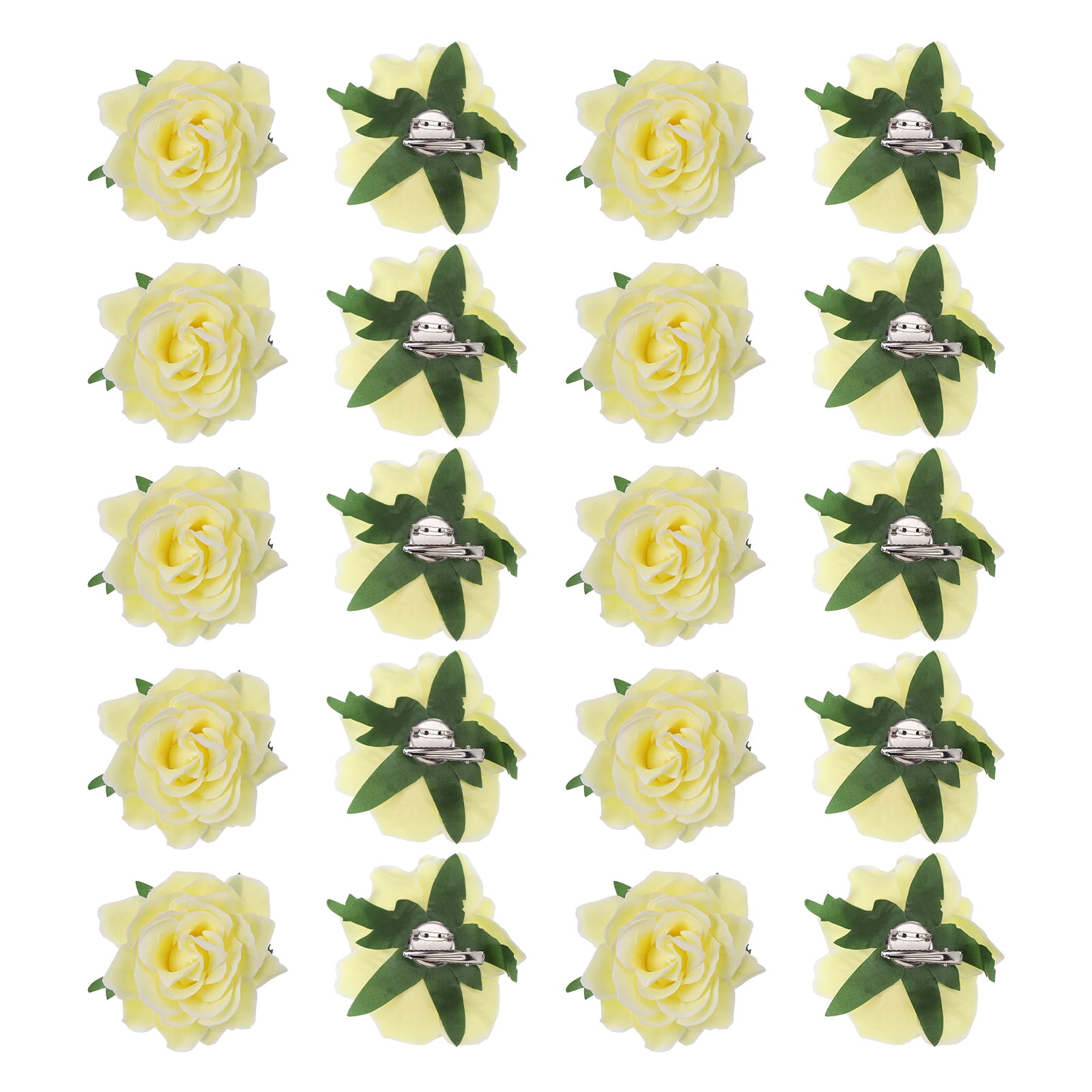 Uxcell 20 Pcs Rose Flower Hair Clips 4 Inch Flower Hair Pins Flower Brooch for Women Hair Accessories Light Yellow